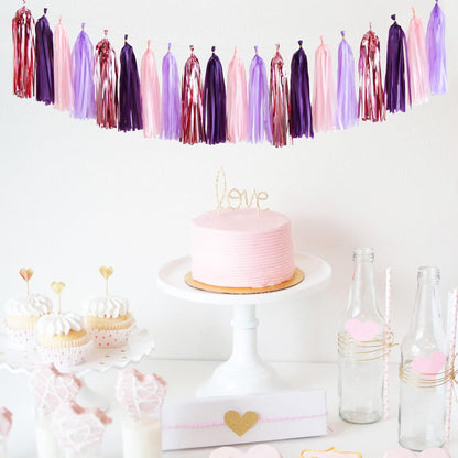 Pink-Purple Rose-Gold Party-Decorations Tassel Garland - 15pcs Baby Shower Decorations Girl Women Birthday Tassels Banner Streamers Bachelorette Wedding Engagement Party Decor Panduola