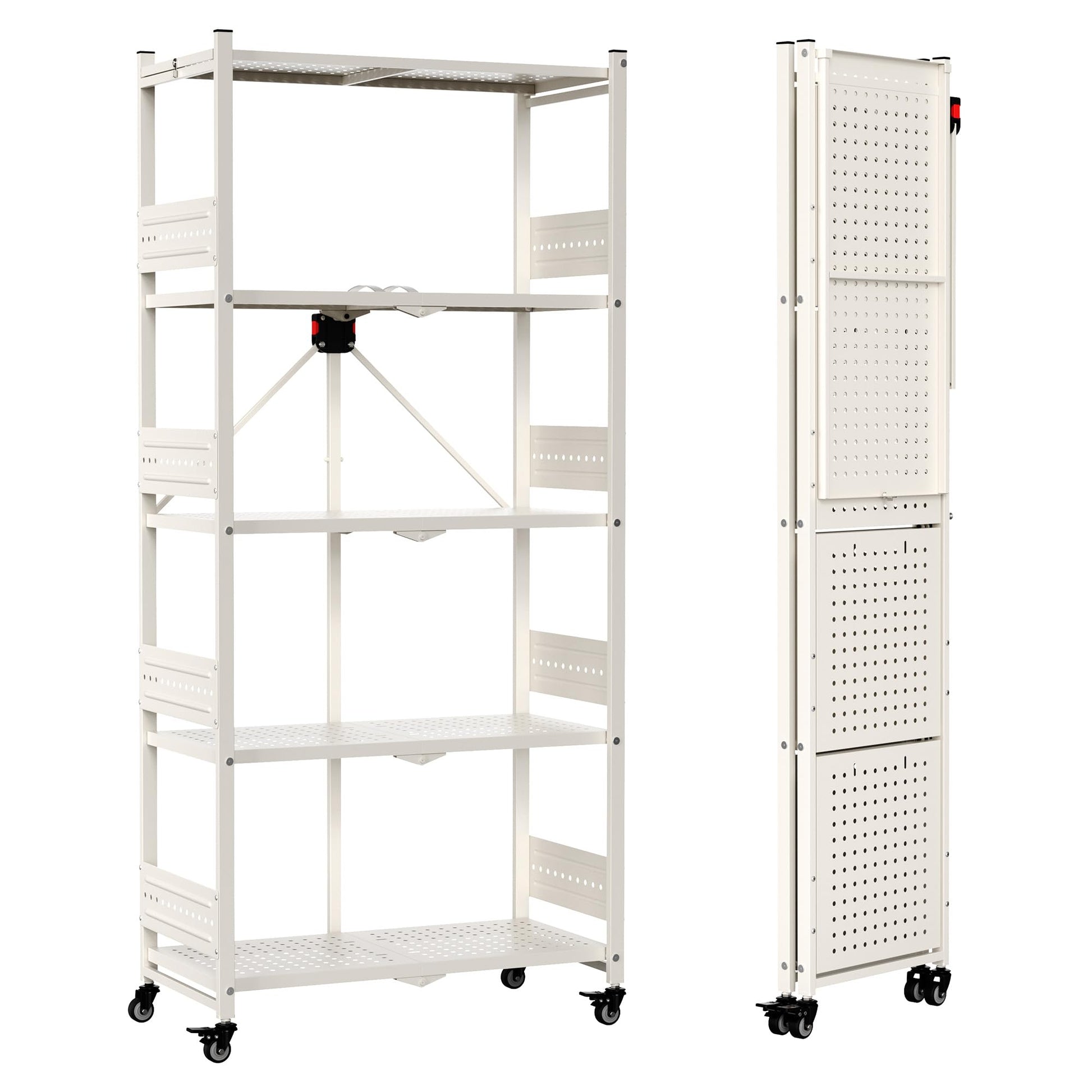 WORKPRO 5-Tier Folding Shelf, No-Assembly Metal Storage Rack with Wheels, 750 lbs Capacity (with