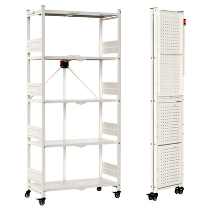 WORKPRO 5-Tier Folding Shelf, No-Assembly Metal Storage Rack with Wheels, 750 lbs Capacity (with