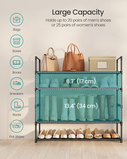 SONGMICS Shoe Rack, 5-Tier Shoe Organizer, Metal Storage Shelf, Upright or Upside Down, for 20-25