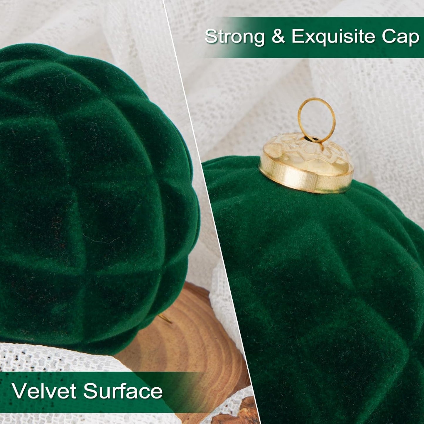 46PCS Velvet Christmas Ball Ornaments Set, Flocked Shatterproof Xmas Tree Decor, Assorted Hanging Ornaments with Loop for Holiday Home Decor, Christmas Tree, Mantel, Party Decoration (Green)