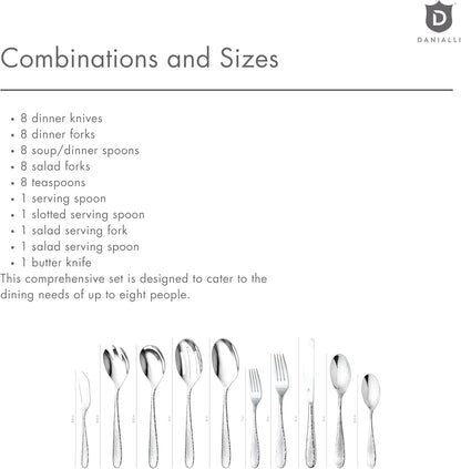 Hammered Silverware Set with Serving Utensils, 18/10 Stainless Steel Flatware for 8, Dishwasher Safe, Mirror Finish, Heavy-Duty, Built to Last (45-Piece Including a Serving Set, Fidenza Hammered)