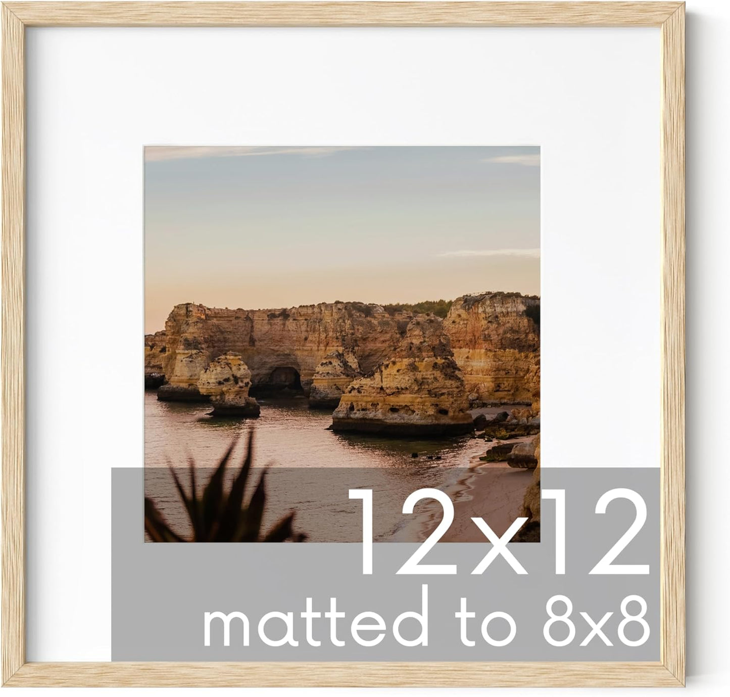 Haus and Hues Solid Oak 12”x12” Picture Frame Matted to 8”x8” - 12x12 Wood Frame, 12x12 Frame with Mat, 12x12 Frame Wood, 12 by 12 Square Frame with Mat, Modern 12 x 12 Picture Frame (Beige Oak Frame)