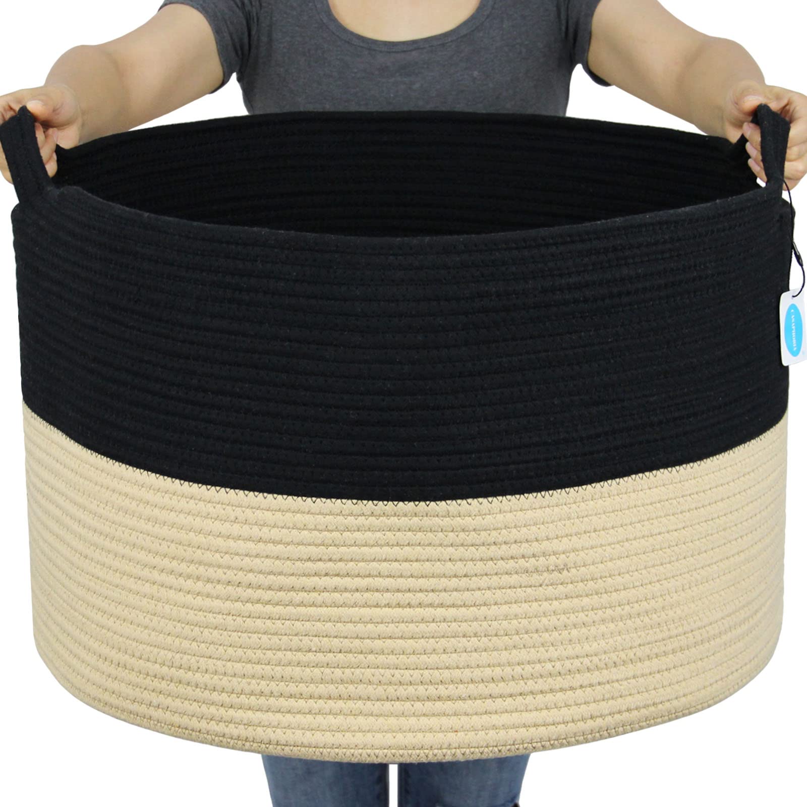 Casaphoria XXL Cotton Rope Woven Laundry Basket with Handle - Blanket, Comforter, Cushions Storage