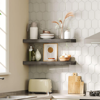 HOOBRO Floating Shelves for Wall, Wall Mounted Shelf Set of 2, 23.6" Hanging Shelf with Invisible Brackets, for Wall in Bathroom, Bedroom, Toilet, Kitchen, Living Room, Office, Charcoal Gray BC60BJ01