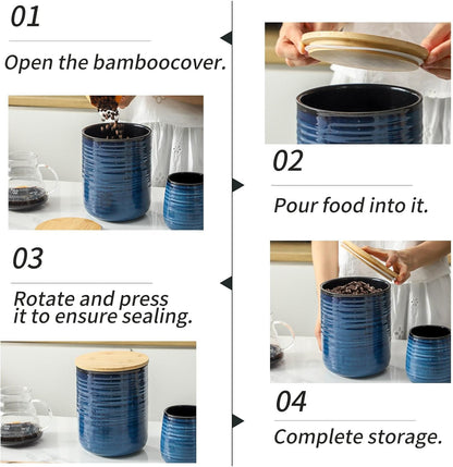 Hasense Ceramic Canister with Airtight Lid for Kitchen Counter, 80 Ounce Large Ceramic Food Storage Jar with Seal Ring for Serving Flour, Grain, Cereal, Pasta, Coffee, Sugar, Tea and Spice, Blue