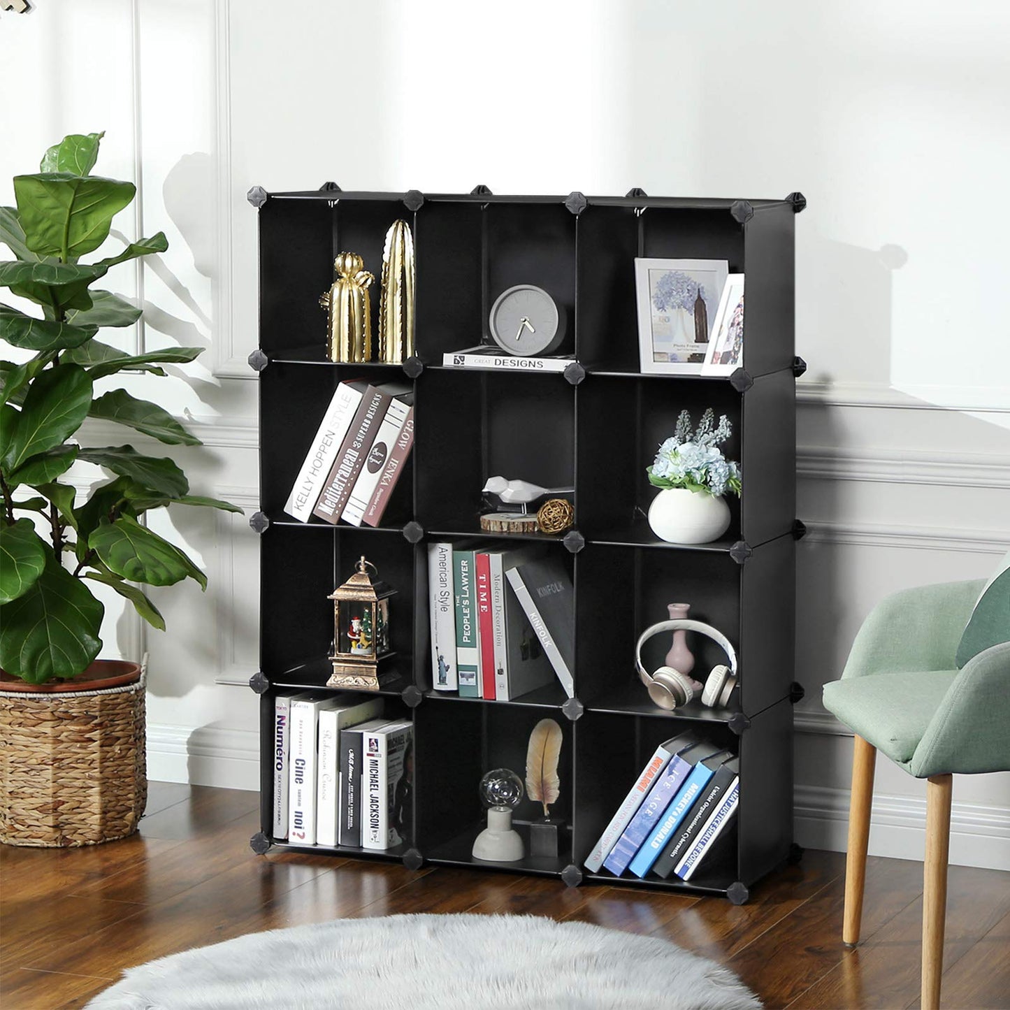 SONGMICS Cube Storage Organizer, Set of 12 Plastic Cubes, Book Shelf, Closet Organizers and
