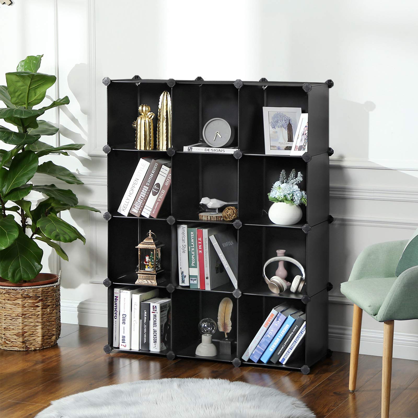 SONGMICS Cube Storage Organizer, Set of 12 Plastic Cubes, Book Shelf, Closet Organizers and