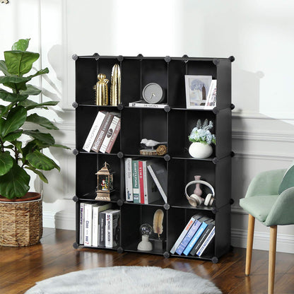 SONGMICS Cube Storage Organizer, Set of 12 Plastic Cubes, Book Shelf, Closet Organizers and
