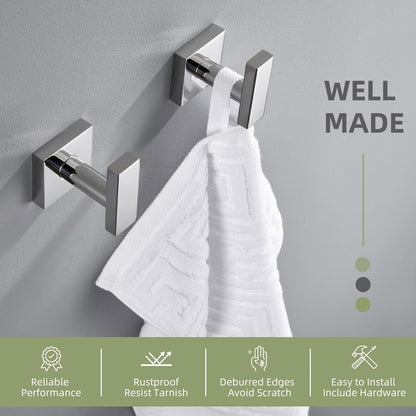 Angle Simple Bath Towel Hook 2 Pack, Stainless Steel Square Robe Coat Holder for Wall, Bathroom Kitchen Garage Wall Hook for Hanging Tools, Polished Chrome