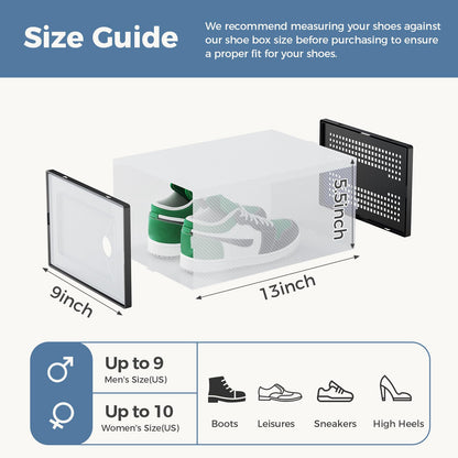 DUMOS Shoe Storage Boxes, 12-Pack Stackable Clear Shoe Containers with Lids, Display Sneaker Case