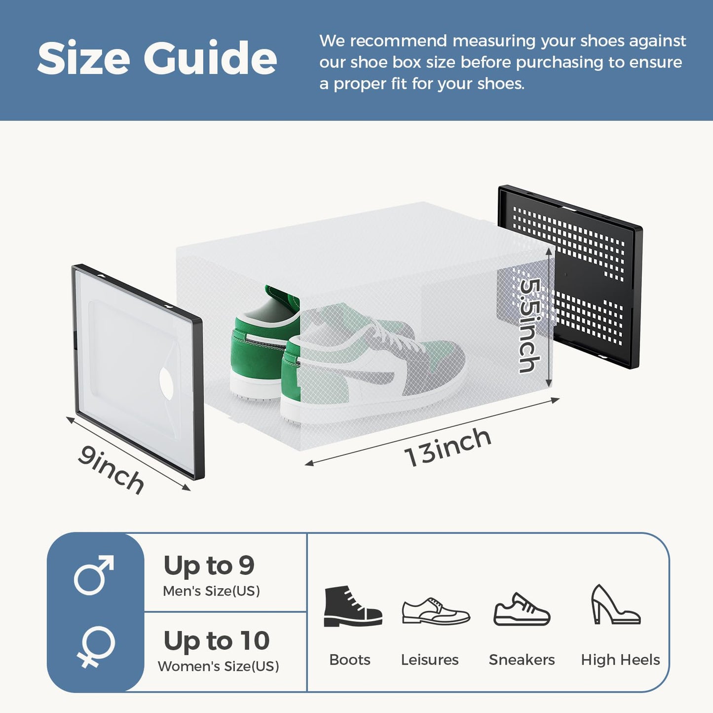 DUMOS Shoe Storage Boxes, 15-Pack Stackable Clear Shoe Containers with Lids, Display Sneaker Case