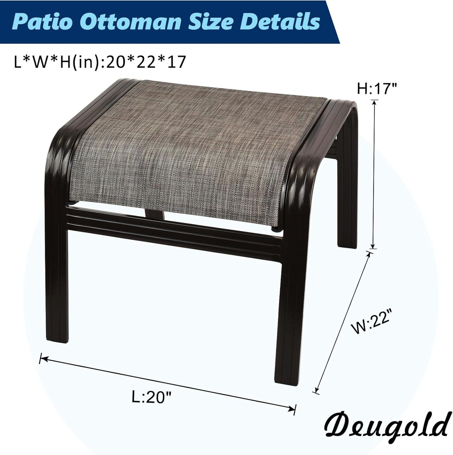 Outdoor Patio Ottoman Seat Textilene Portable Metal Footstool Portable Footrest Patio Chairs 2 Set New Brown