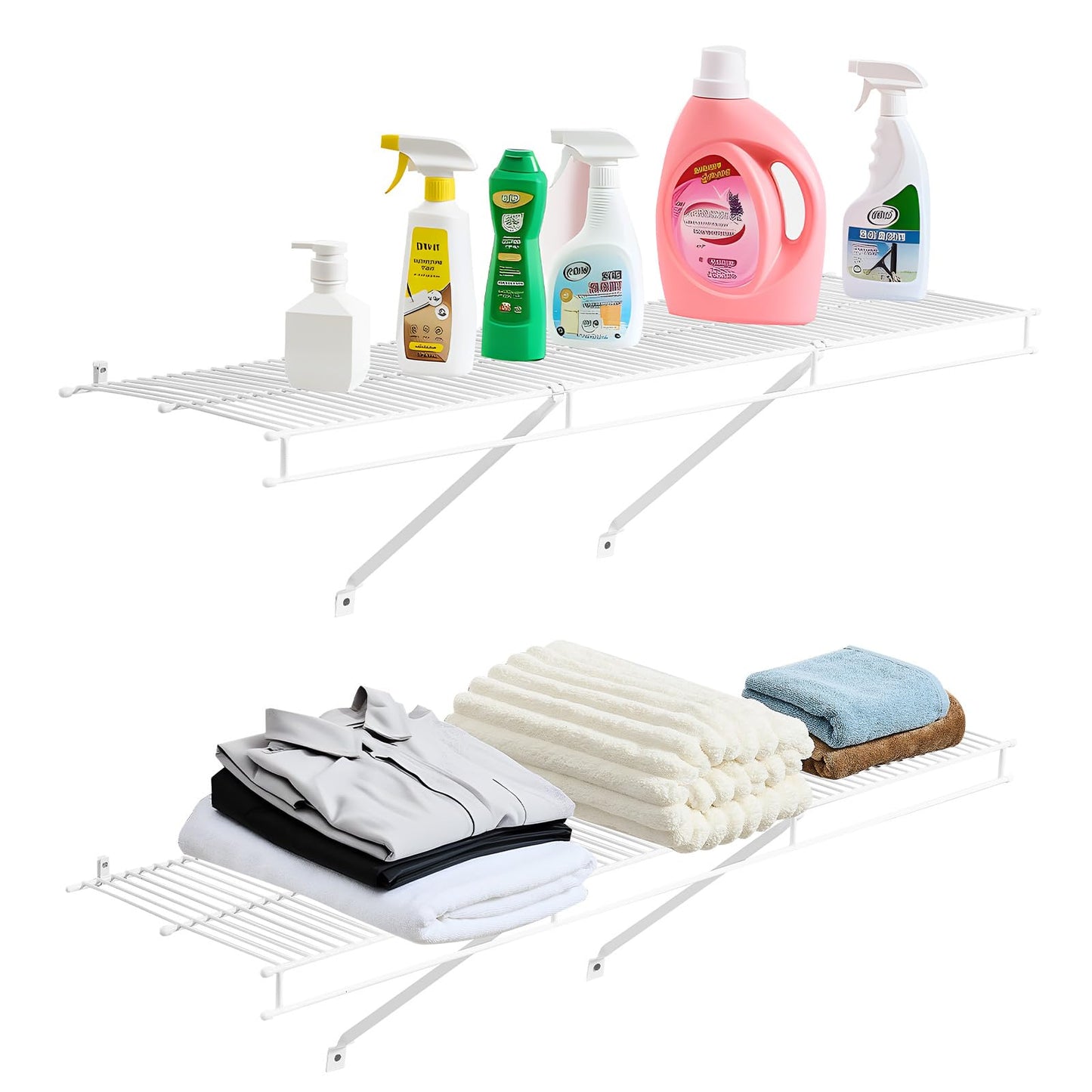 VEVOR Wire Shelf Kit, 4 ft, Set of 2, Wall Mounted Wire Shelves, Heavy-Duty Carbon Steel Hanging