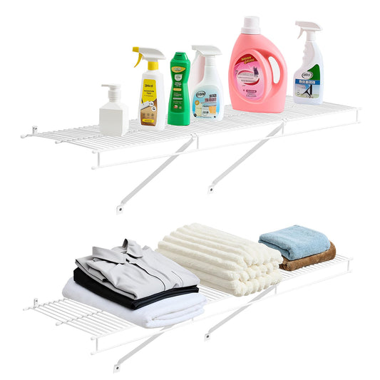 VEVOR Wire Shelf Kit, 4 ft, Set of 2, Wall Mounted Wire Shelves, Heavy-Duty Carbon Steel Hanging