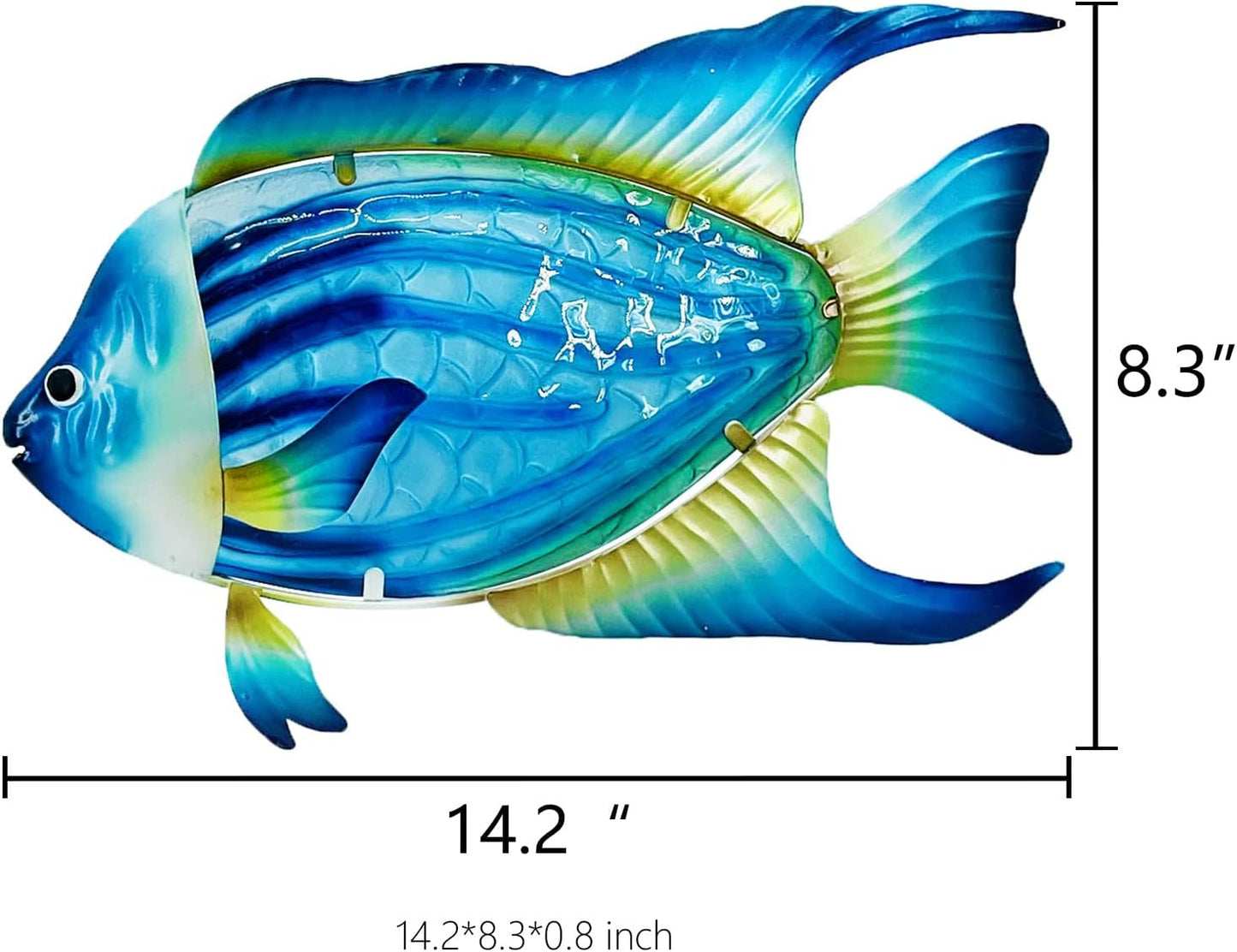 John's Studio Fish Sea Wall Decor Outdoor Metal Garden Hanging Art Glass Sculptures Home Ocean Theme Decorations for Kitchen Bathroom and Pool - Blue