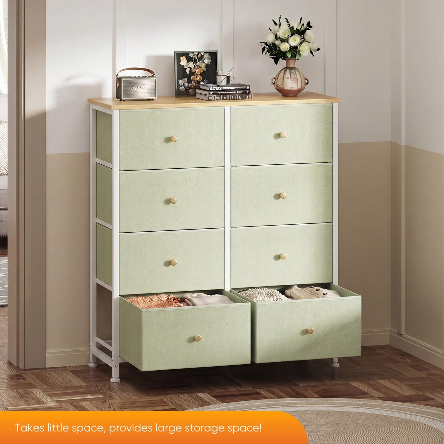 Sweetcrispy 8 Drawer Fabric Dresser, Tall Storage Tower for Bedroom