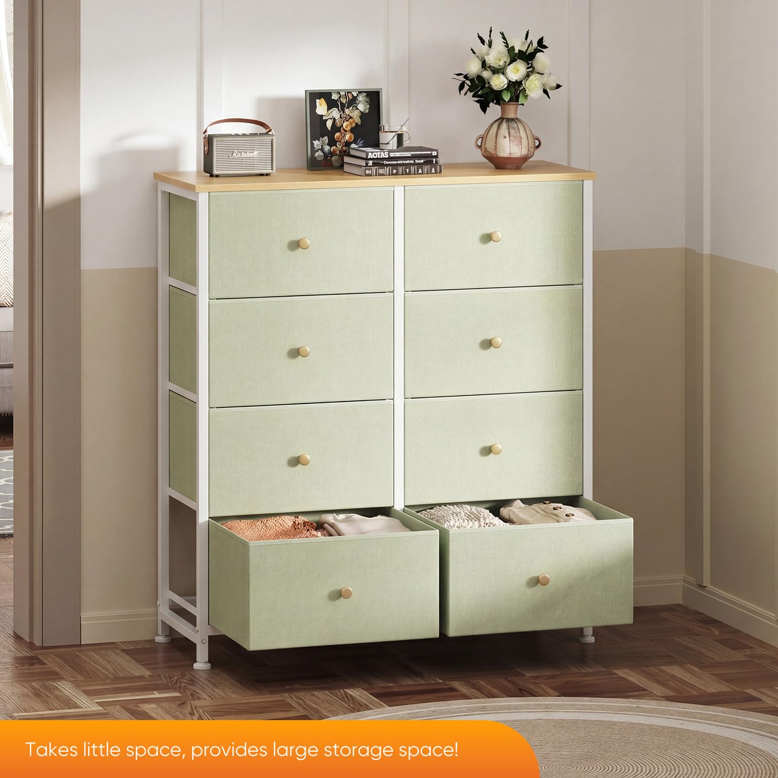 Sweetcrispy 8 Drawer Fabric Dresser, Tall Storage Tower for Bedroom
