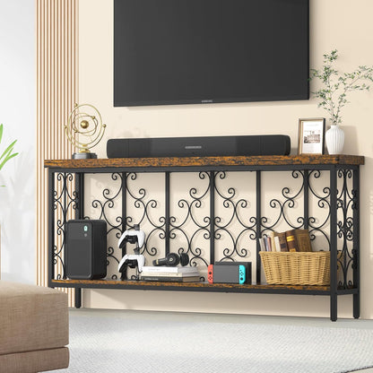 ikkle 70.9" Extra Long Console Table, Industrial Narrow Sofa Table Behind Couch with 2 Tier Storage Shelf, Entryway Hallway Accent Table for Living Room, Foyer, Rustic Brown