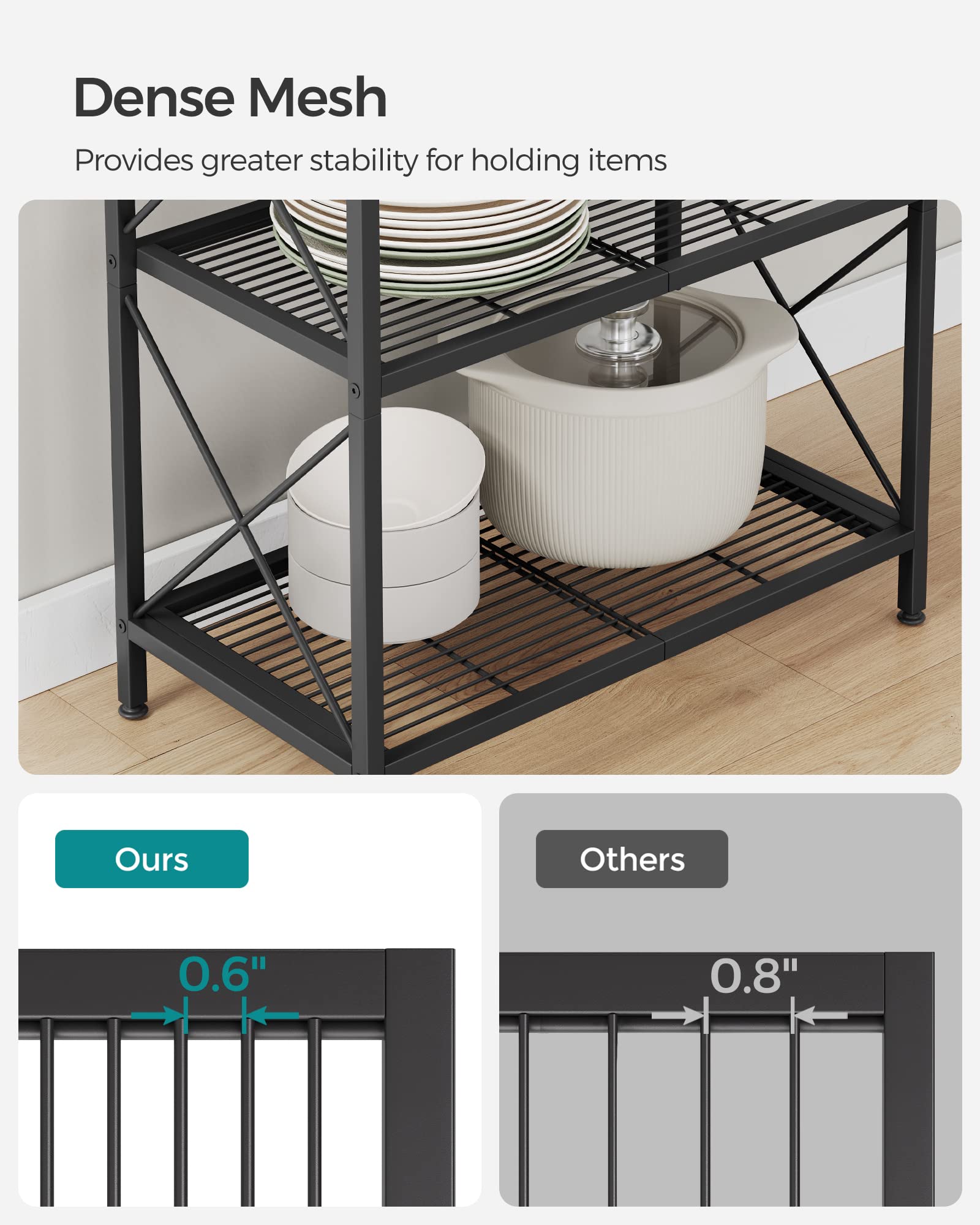 SONGMICS 5-Tier Metal Storage Rack, Shelving Unit with X Side Frames