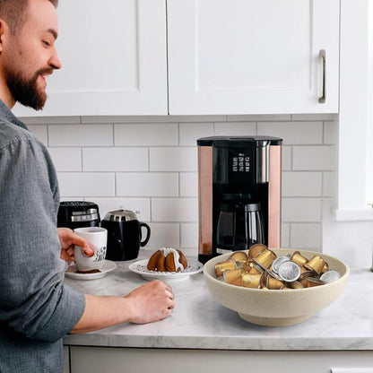 Large Decorative Bowl, Modern Handicraft Resin Bowls for Home Decor, Decorative Fruit Bowl for Kitchen Counter, Stylish Key Bowl for Entry Table, Artificial Stone Resin Beige