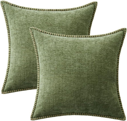 MIULEE Pack of 2 Couch Throw Pillow Covers 24x24 Inch Sage Green Farmhouse Decorative Pillow Covers with Stitched Edge Soft Chenille Solid Dyed Spring Pillow Covers for Sofa Bed Living Room