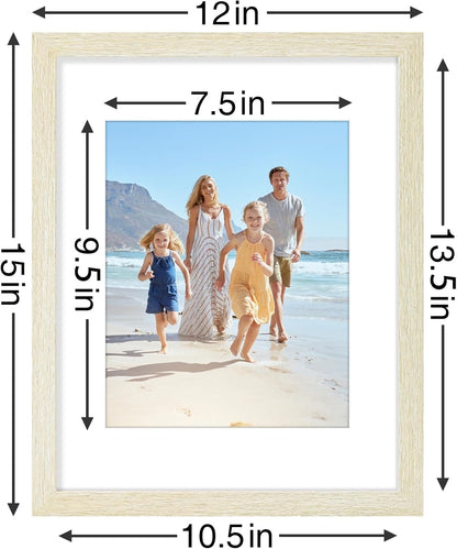 Vittanly 11x14 Picture Frames Set of 9, Shatter Resistant Plexiglass, Display 8x10 Pictures with Mat or 11x14 without Mat, Photo Frames for Wall or Tabletop, Engineered Wood, Cornsilk