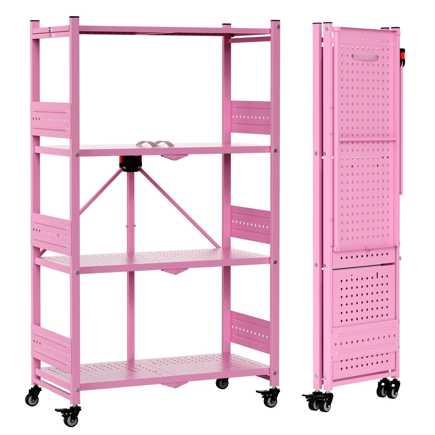 WORKPRO 4-Tier Folding Shelf, No-Assembly Metal Storage Rack with Wheels, 600 lbs Capacity (with