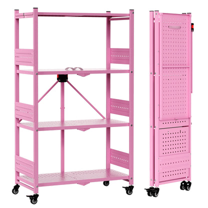 WORKPRO 4-Tier Folding Shelf, No-Assembly Metal Storage Rack with Wheels, 600 lbs Capacity (with