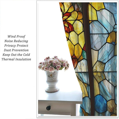 Stained Glass Curtains,Retro Abstract Colorful Art Home Decor Drapes for Bedroom Living Room Kitchen Window Treatment 2 Panels Set Total Size 55" W X 63" L Inch