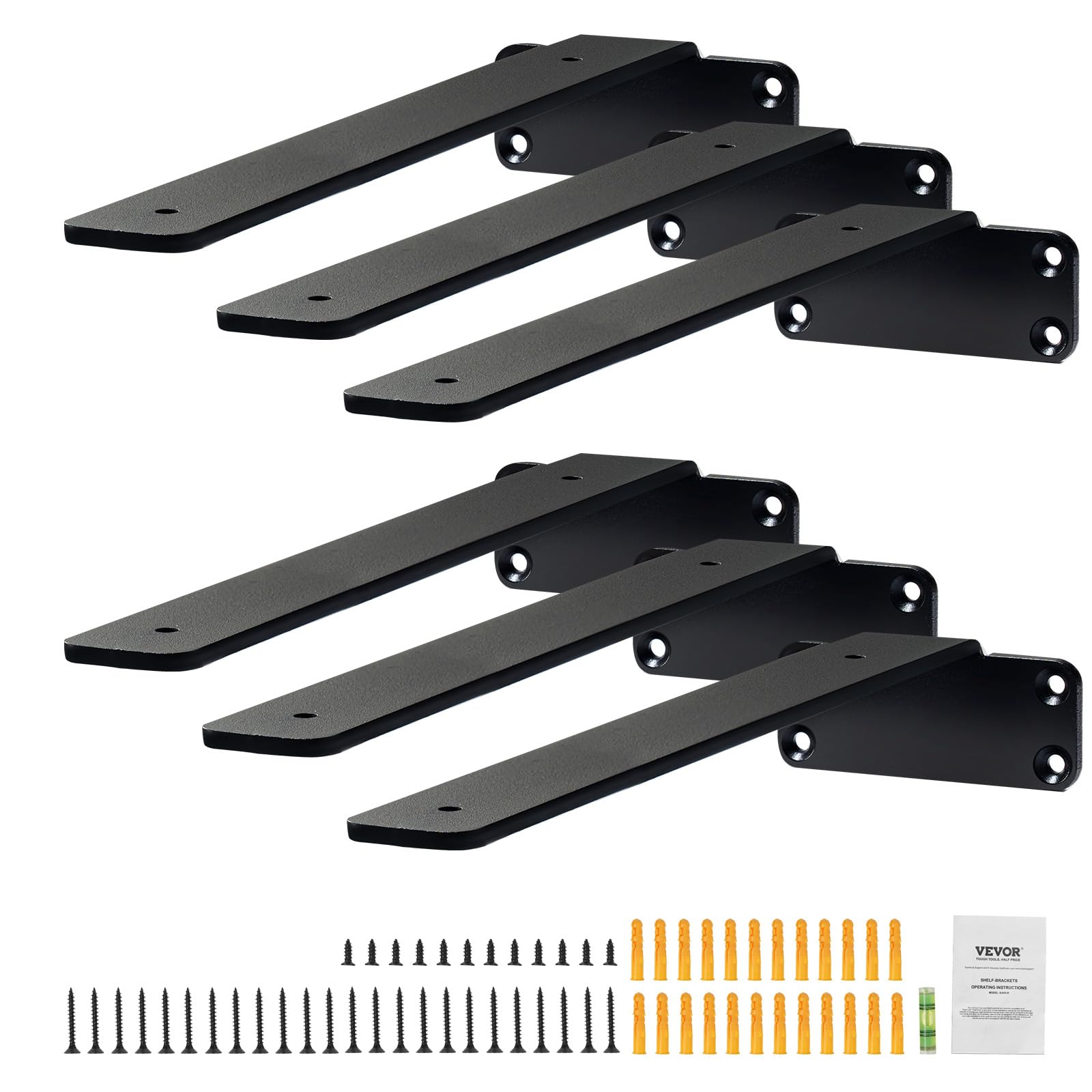 VEVOR Floating Shelf Brackets 10 Inch, 6 Pack Heavy Duty Shelf Brackets, Brackets for Shelves, 1/5"