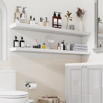 Floating Shelves for Wall, 55 Inch Long Wall Mounted White Hanging Shelf for Kitchen, Living Room, Office, Bedroom, Bathroom, Retro Vintage Wood Bookshelf for House Decor