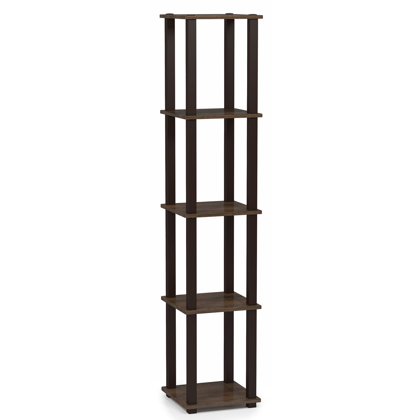 FURINNO Turn-S-Tube 5-Tier Corner Square Rack Display Shelf, Walnut/Brown