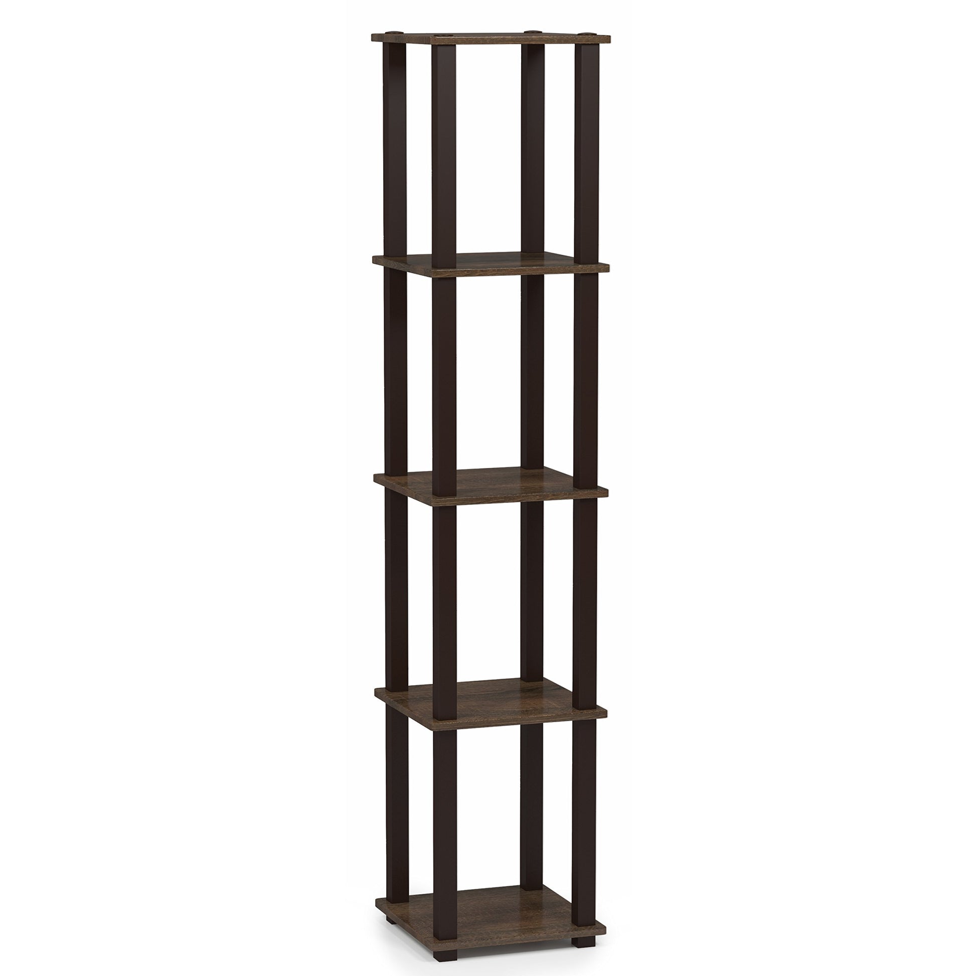 FURINNO Turn-S-Tube 5-Tier Corner Square Rack Display Shelf, Walnut/Brown