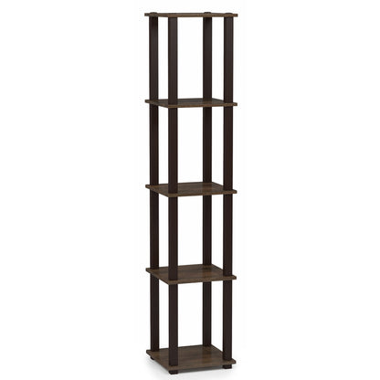 FURINNO Turn-S-Tube 5-Tier Corner Square Rack Display Shelf, Walnut/Brown