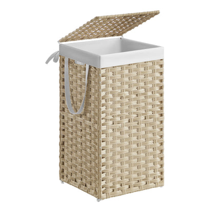 SONGMICS Laundry Hamper with Lid, 17.2 Gallon (65L) Synthetic Rattan Clothes Laundry Basket with