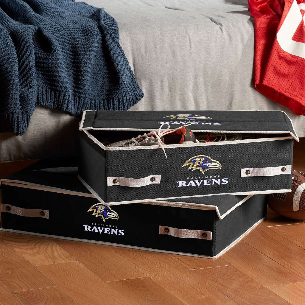 Franklin Sports Baltimore Ravens NFL Storage Bin - Under Bed Container - Folding Portable Bin for