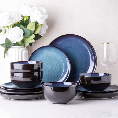 LERATIO Ceramic Dinnerware Sets for 4,Stoneware Coupe Plates and Bowls Sets,Highly Chip and Crack Resistant | Dishwasher & Microwave & Oven Safe Dishes set,Reactive Glaze Dinnerware- Service for 4