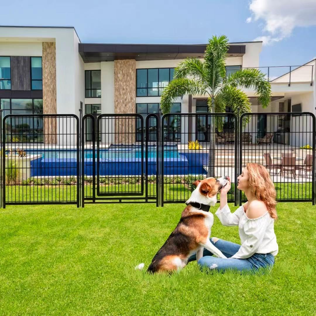 14 Panels Tall Garden Fence with Gate, 36 in(H) X31 Ft(L) Wide Door Low Sills Dog Fencing Outdoor for Yard, Black Garden Fence for Dogs Rabbits