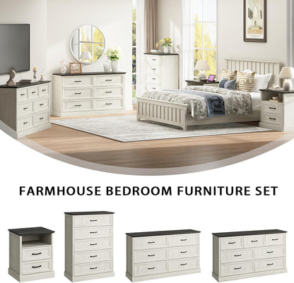 Farmhouse 7 Drawer Dresser for Bedroom, 55 Inch Wide Modern White Dresser TV Stand with Large Drawers & Bar Handles, Rustic Wood Chest of Drawers for Bedroom, Living Room, Hallway, Entryway.