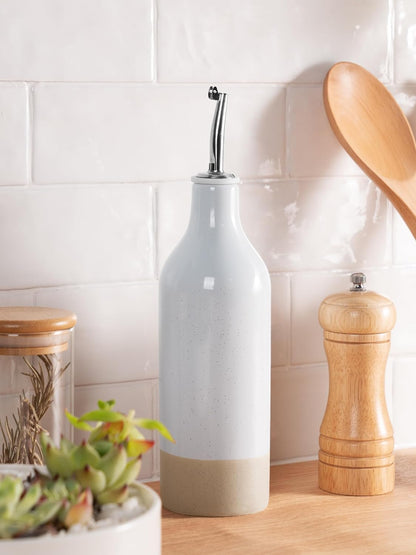 famiware Milkyway 16oz Ceramic Olive Oil Dispenser Bottle, 1 Piece Oil Dispenser for Kitchen with Stainless Steel Pourers, Suitable for Storage Vinegar, Soy Sauce, Coffee Syrup, Liquids, Light Gray