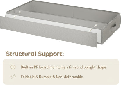 Vailando Under Bed Storage Containers, Underbed Storage Bins, 6 Inches Tall Clothes Storage Box with Sturdy Handles and Sidewalls, Foldable, Gray, 2-Pack