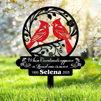 Personalized Cemetery Memorial Metal Stakes, Cardinals Memorial Grave Markers,Graden Decorations for Loss of Mother Father, Outdoor Sympathy Decor Gift