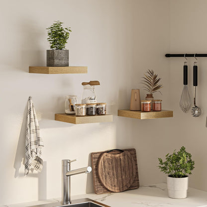 Square Floating Shelves for Wall, 12" W x 12" D x 1.2" H, Small Wooden Wall Mounted Display Shelves with Invisible Brackets for Living Room, Bedroom, Bathroom, Kitchen Decor, Set of 3, Oak