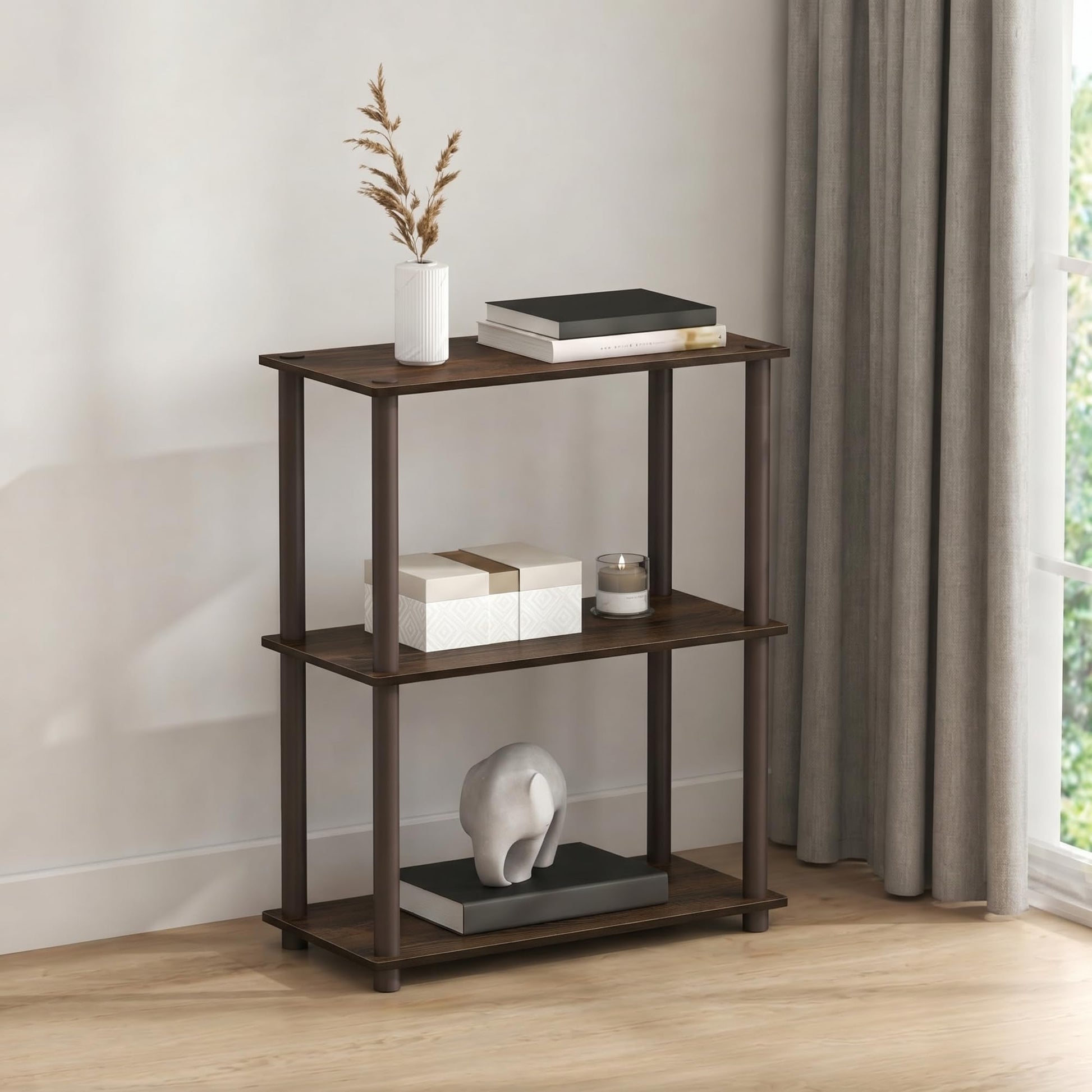 Furinno Turn-N-Tube Storage Shelves, 3-Tier Book Shelf, Corner Shelf, Toolless Open Shelves, for