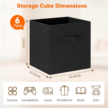 GhvyenntteS Storage Cubes 6 Pack, 11 Inch Cube Storage Bins with Dual Handles, Collapsible Heavy Duty Fabric Bins for Shelves Closet, Baskets for Organizing Clothes Bedding Toys Books (Black)
