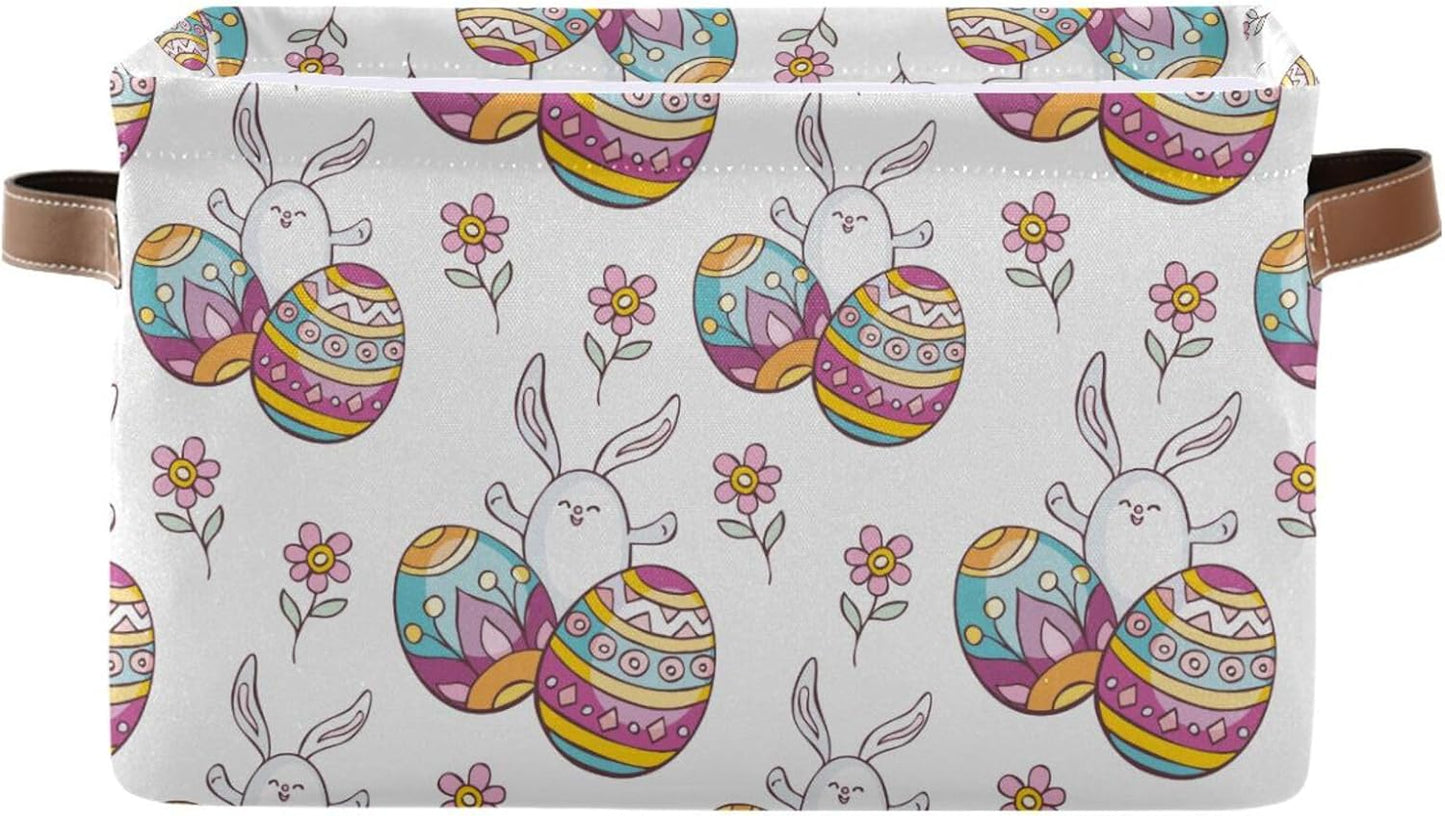 susiyo Easter Storage Basket with Handles, Cute Easter Rabbit Egg Large Foldable Fabric Collapsible Storage Bins Organizer Bag for Storage