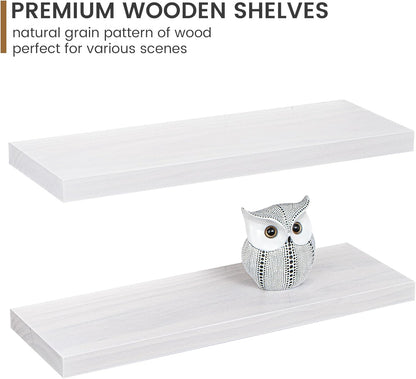 Farmhouse Floating Shelves - 8 Inch Deep Rustic Wood Wall Shelf - Premium Solid Pine Wood Storage Shelf Display Shelf for Kitchen Living Room Bedroom - 24"W x 8"D - Set of 2 - White Color