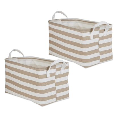 DII Laundry Storage Collection, PE Coated Collapsible Bin with Handles, Stone Stripe, Large Set