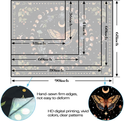 Aipon Yellow Butterfly Moon Flower Tapestry Botanical Floral Plant Boho Tapestry for Bedroom Aesthetic Vintage Tapestries Wall Hanging for Living Room Dorm (68.00'' × 90.00'', Yellow)